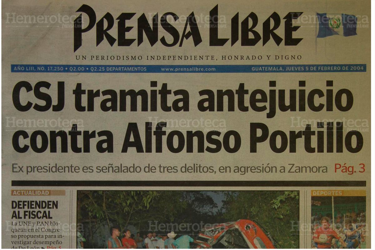 Portada del 5/2/2004 A Alfonso Portillo, expresidente de Guatemala, el brazo de la ley lo alcanzó luego de que la Corte Suprema de Justicia resolviera con lugar un antejuicio en su contra por diversos delitos. (Foto: Hemeroteca PL)