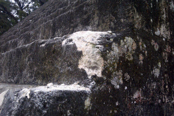 Daños en el Templo II de Tikal. (Foto Prensa Libre: Alex Rojas)