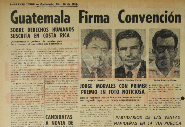 Nota de Prensa Libre del 26 de noviembre de 1969 informando sobre la firma del Pacto de San José. (Foto: Hemeroteca PL)