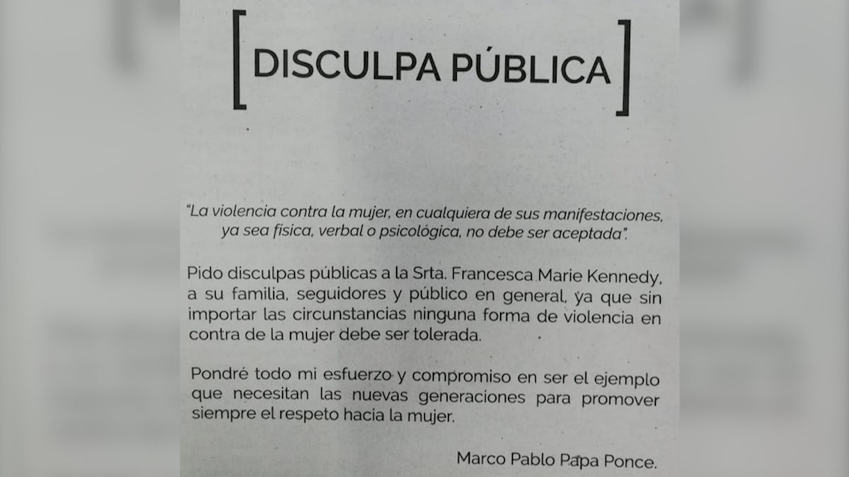 Esta es la disculpa pública realizada por Marco Pappa que apareció en la edición de este sábado en Prensa Libre. (Foto Prensa Libre: Prensa Libre)