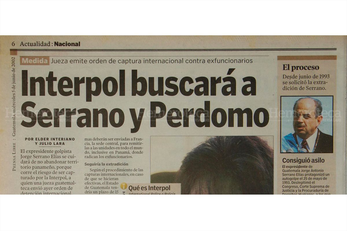 Publicacion del 5 de junio 2002 en la cal se informo que la Interpor buscaria a Serrano y Perdomo. (Foto Hemeroteca PL)