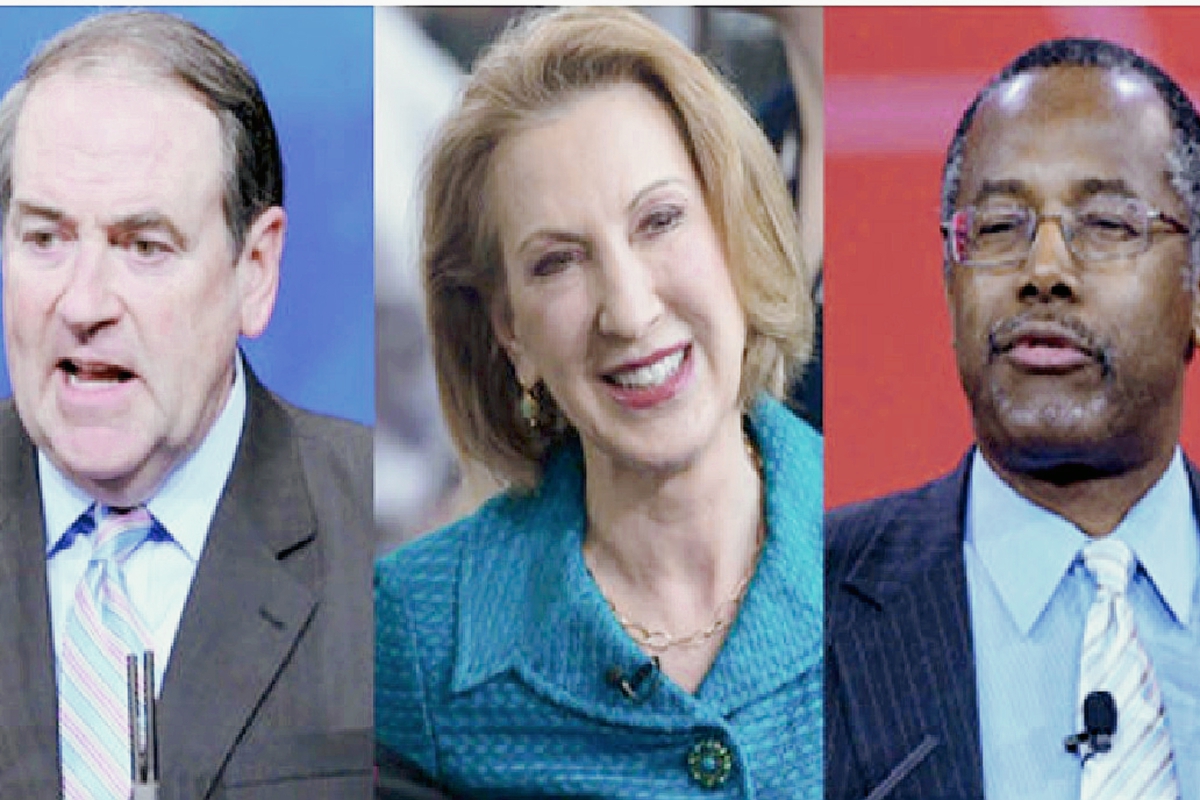 Mike Huckabee, Carly Fiorina y  Ben Carson, aspirantes a la candidatura presidencial republicana.