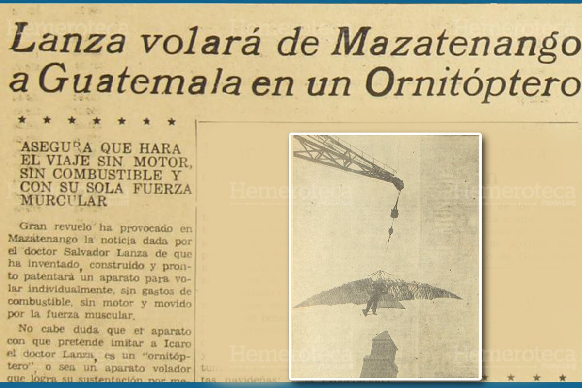 En 1952 trascendió la invención de una máquina voladora en Mazatenango. Inserto, un aparato similar al creado en Guatemala. (Foto: Hemeroteca PL)
