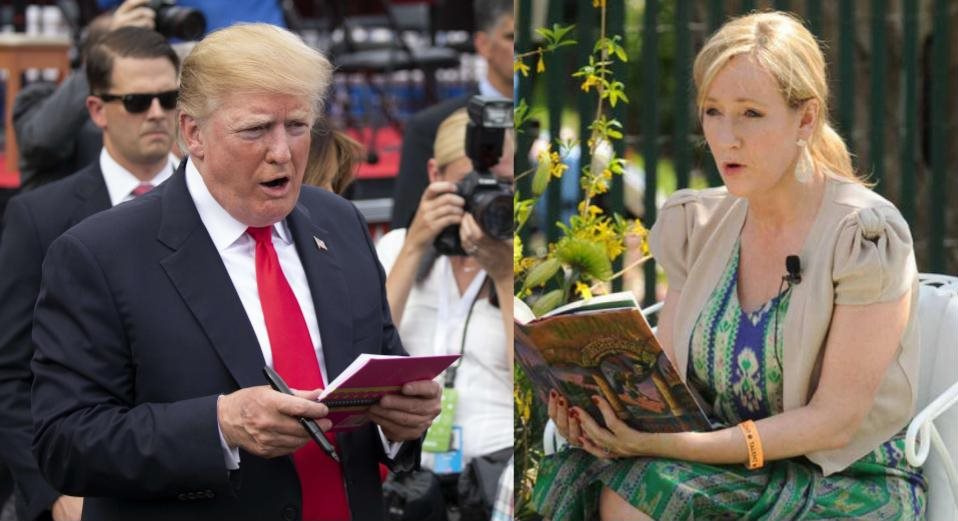 Donald Trump y J. K. Rowling se involucraron en una serie de tuits. ¿Quién ganó? (Foto Prensa Libre: AFP / EFE).