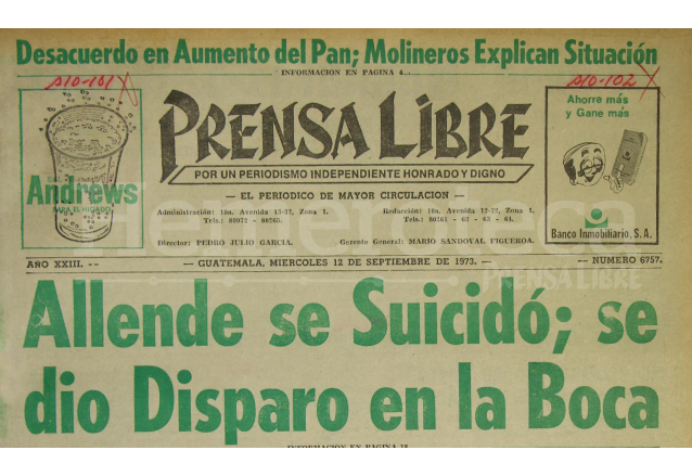 Titular de Prensa Libre del 11/09/1973. (Foto: Hemeroteca PL)