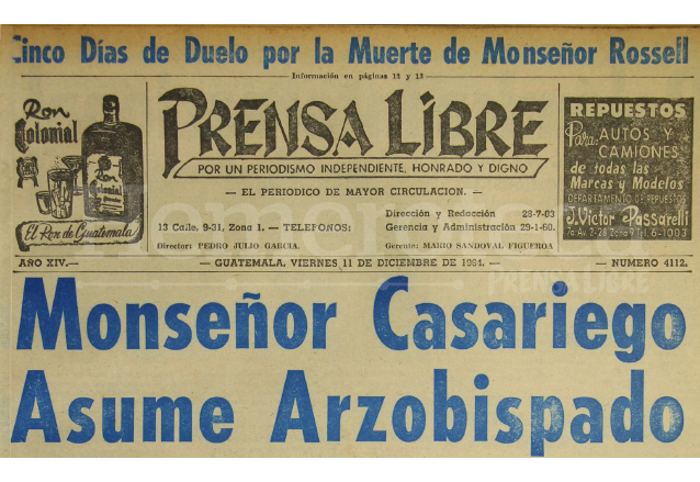 Titular de Prensa Libre del 11/12/1964. (Foto: Hemeroteca PL)