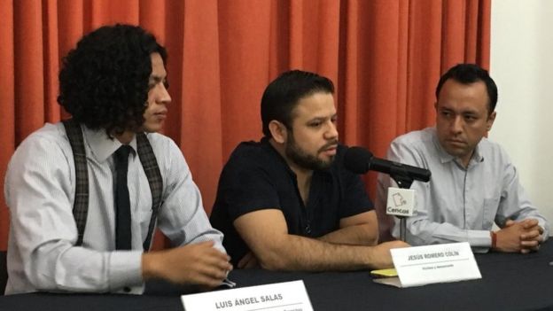 Romero y su abogado acusan complicidad de las autoridades civiles con la iglesia. Foto: Luis Ángel Salas.