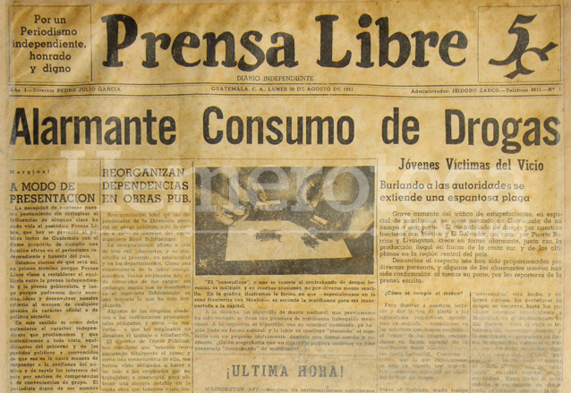 Primer titular de Prensa Libre del 20/08/1951. (Foto: Hemeroteca PL)