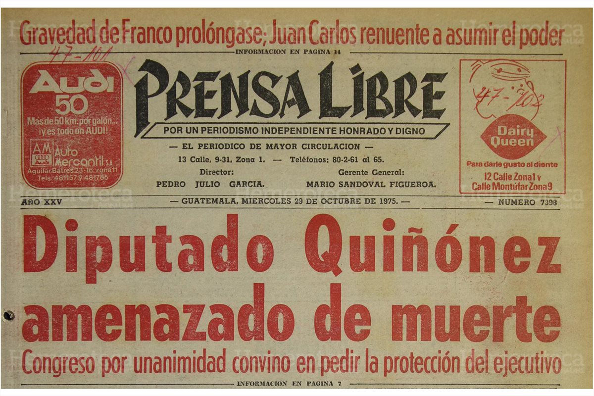 El 29 de octubre de 1975, el diputado Héctor Aragón denunció amenazas. (Foto: Hemeroteca PL)