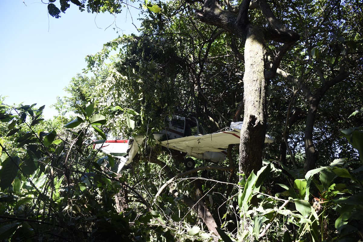 Área donde quedó la avioneta accidentada en Escuintla. (Foto Prensa Libre: Enrique Paredes).