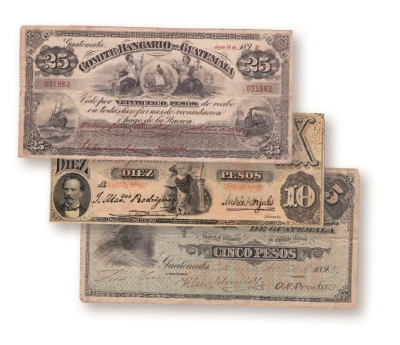 Diversas entidades emitieron papel moneda durante los primeros años de la banca privada guatemalteca. Como consecuencia, a partir de 1915, hubo una fuerte inflación. Foto Prensa Libre: Banco de Guatemala.