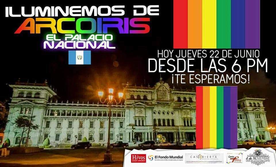 Convocatoria para iluminar el Palacio Nacional con la bandera de la diversidad sexual. (Foto Prensa Libre).