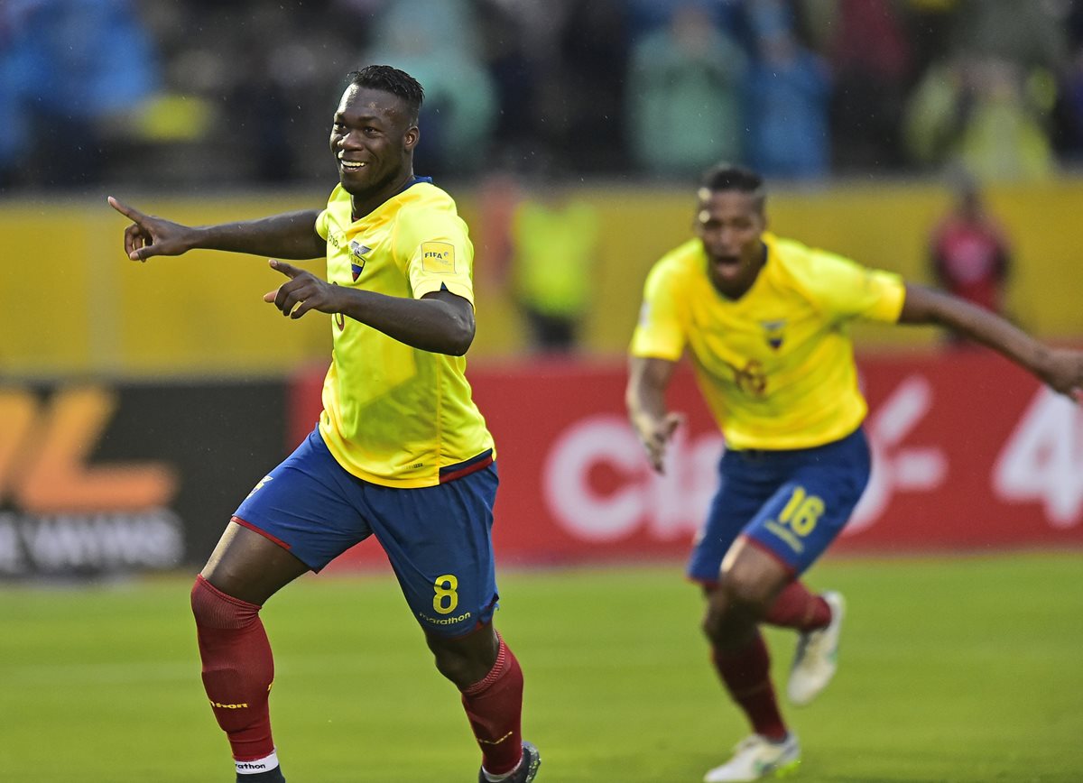 Felipe Caicedo festeja un gol de Ecuador contra Bolivia. (Foto Prensa Libre: AFP).
