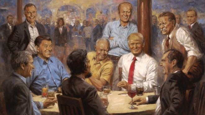 El nombre del polémico cuadro es El Club Republicano y su autor es del artista estadounidense Andy Thomas. ANDY THOMAS ARTIST
