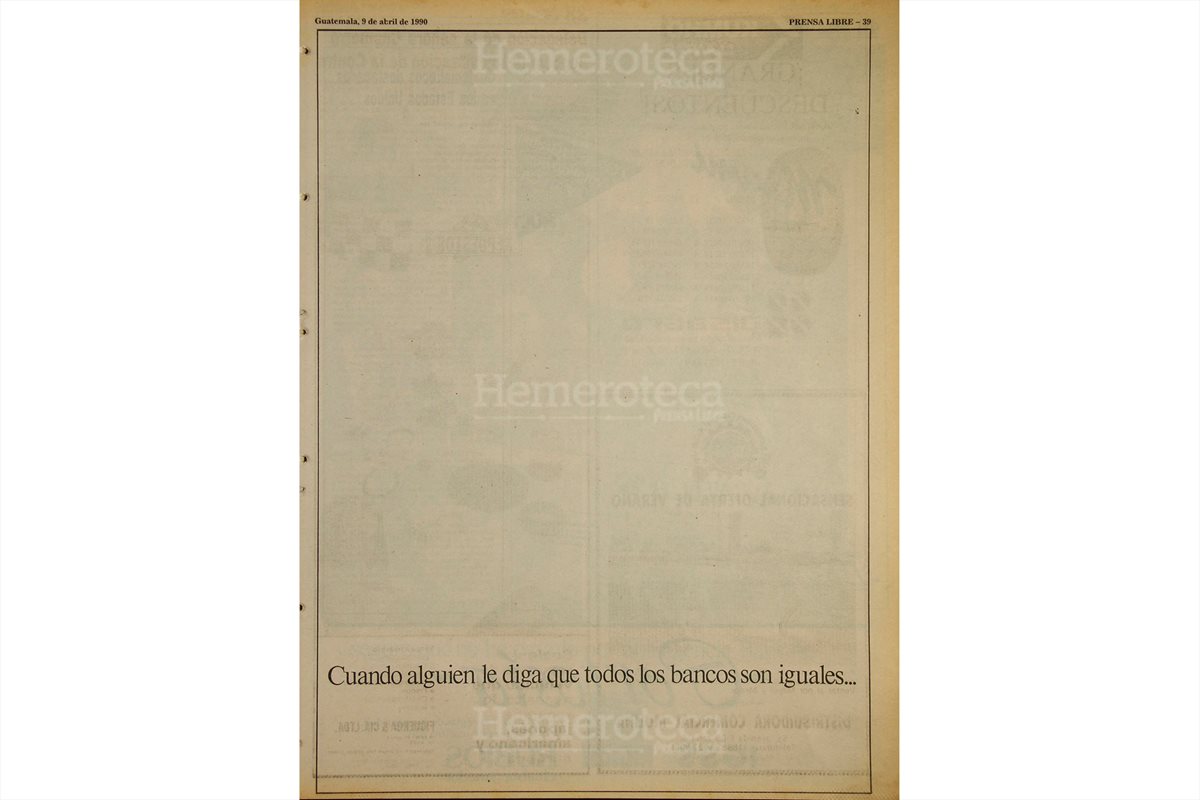 Publicidad de un banco floreciente en abril de 1990. (Foto: Hemeroteca PL)