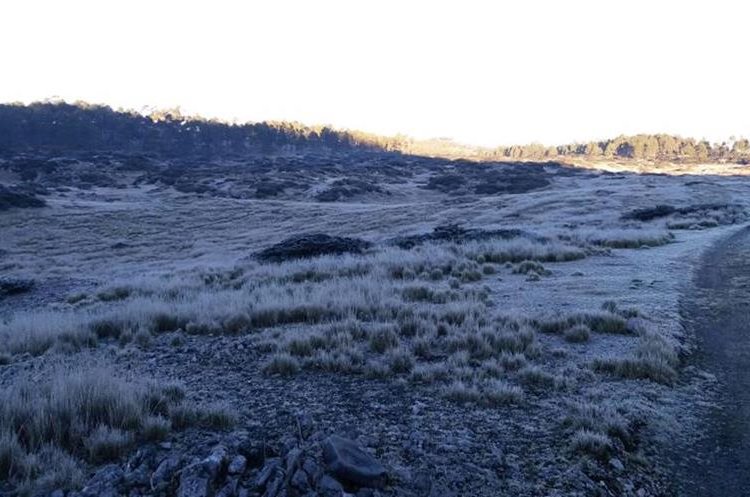 Campos cubiertos de hielo se pudieron observar esta mañana en los Cuchumatanes, Huehuetenango.