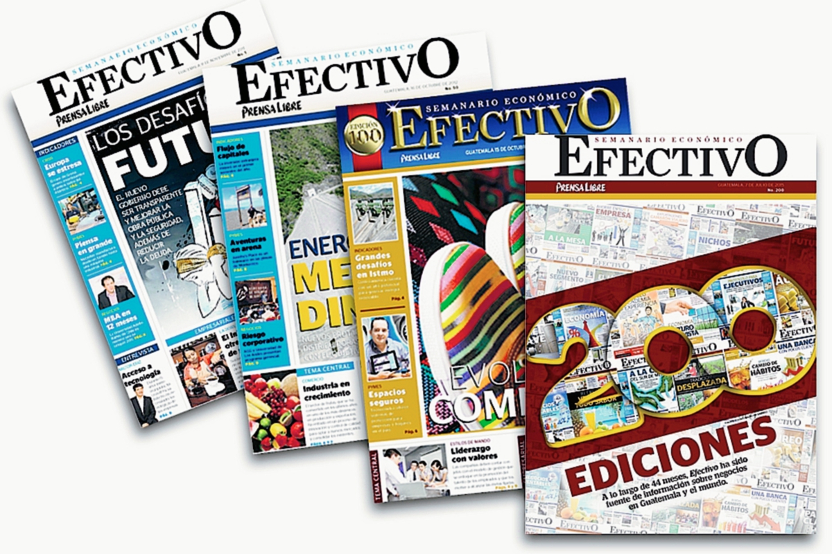 Ediciones 1, 50 y 100 del semanario Efectivo. (Fotoarte: Hemeroteca PL)