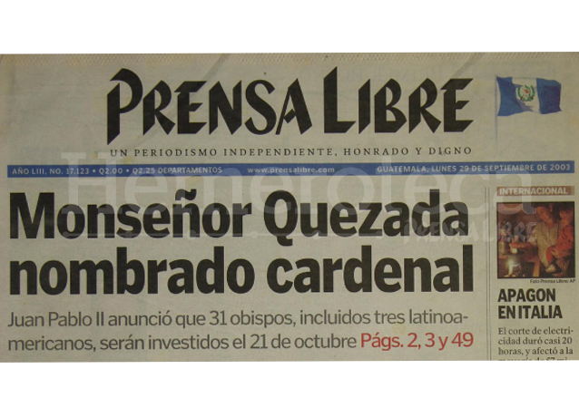Titular de Prensa Libre del 29/09/2003. (Foto: Hemeroteca PL)