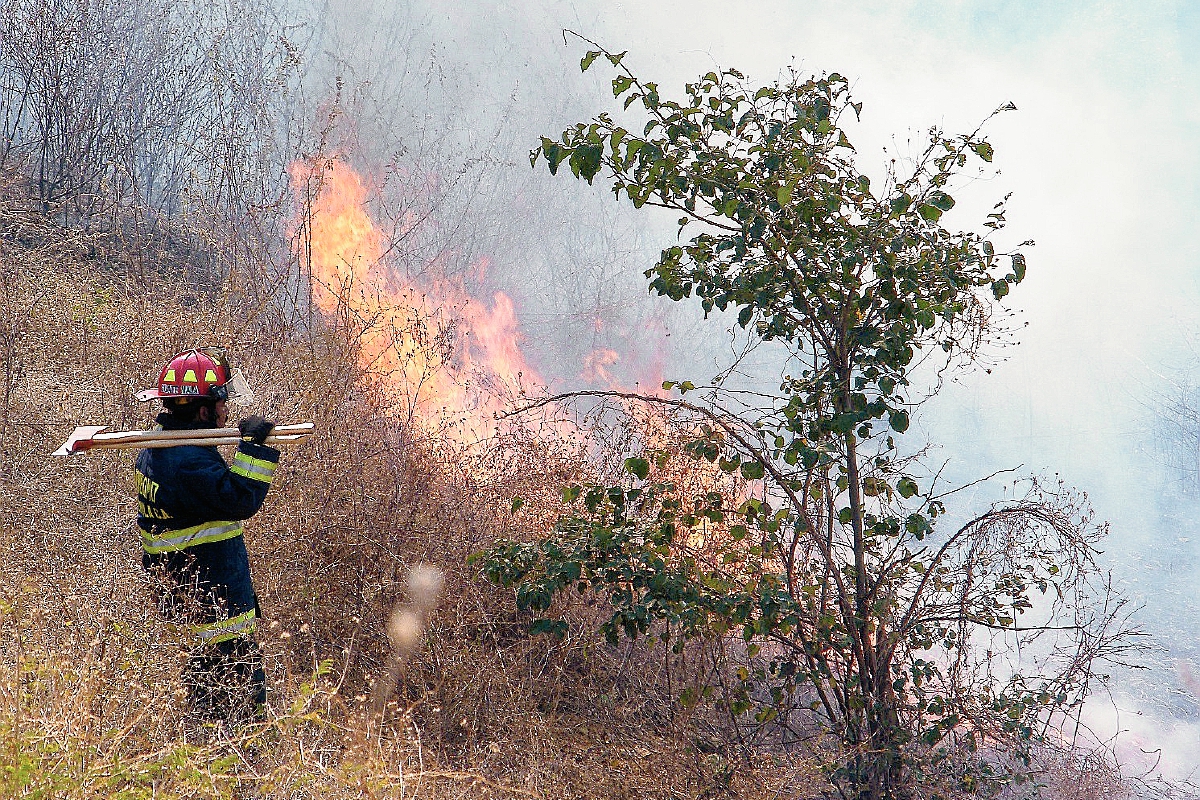 Bomberos Voluntarios controlan incendio forestal en El Jícaro, El Progreso. (Foto Prensa Libre: Héctor Contreras)