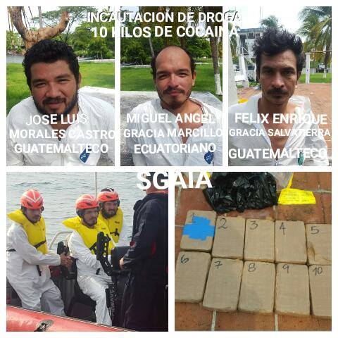 Dos guatemaltecos y un ecuatoriano son señalados por posesión de cocaína. (Foto Prensa Libre: Cortesía PNC)