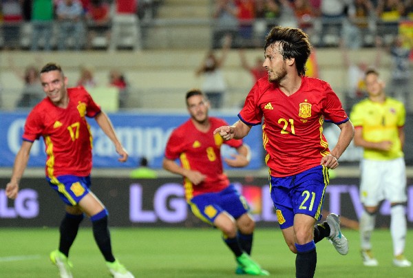 David Silva abrió el marcador en la partido de España contra Colombia. (Foto Prensa Libre: AFP)