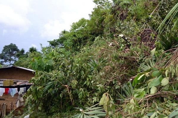 Varias viviendas están en riesgo en la aldea Tasharté, La  Unión, Zacapa, por derrumbes. (Foto Prensa Libre: Julio Vargas)