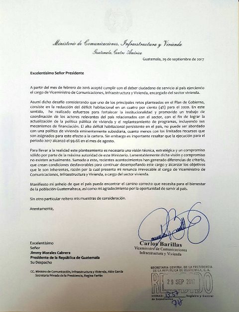 Renuncia Carlos Barillas, viceministro de Comunicaciones 