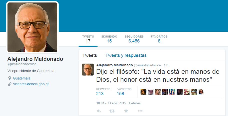El mensaje de Maldonado sorprendió aunque se criticó la ambigüedad del mismo. (Foto Prensa Libre: Tuiter)