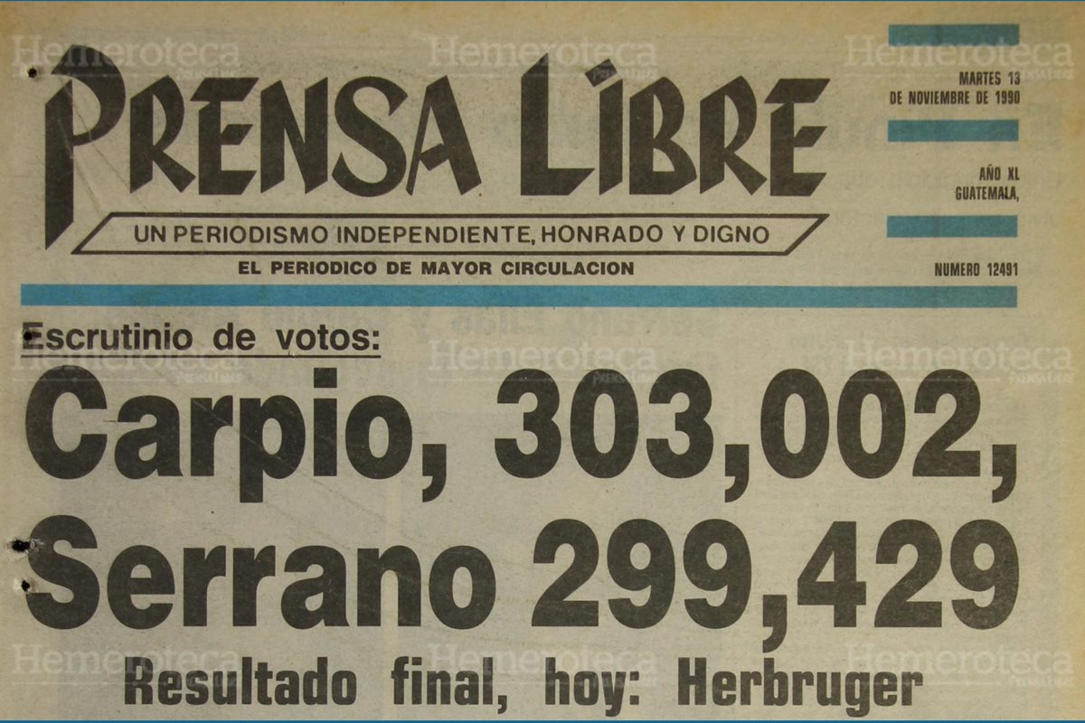 Portada del 14 de noviembre de 1990, en donde se muestra el resultado de la primera vuelta de las elecciones generales. (Foto: Hemeroteca PL)