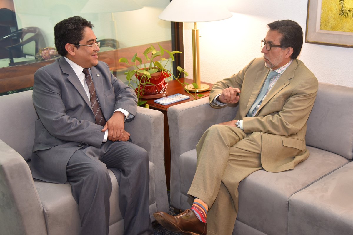 El procurador Jordán Rodas y el embajador Luis Arreaga durante la reunión. (Foto Prensa Libre: Embajada de Estados Unidos).