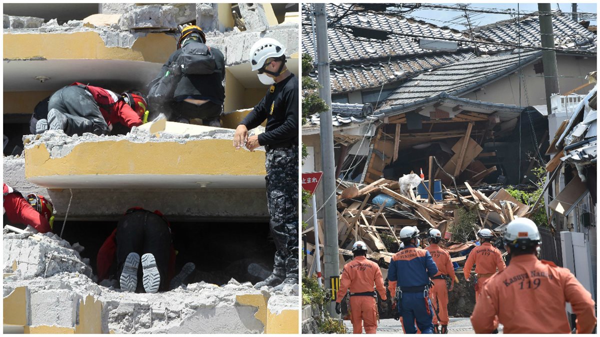Los potentes terremotos en Ecuador (izquierda) y en Japón (derecha), hacen crecer los rumores de fenómenos similares en México. (Foto Prensa Libre: EFE y AFP).