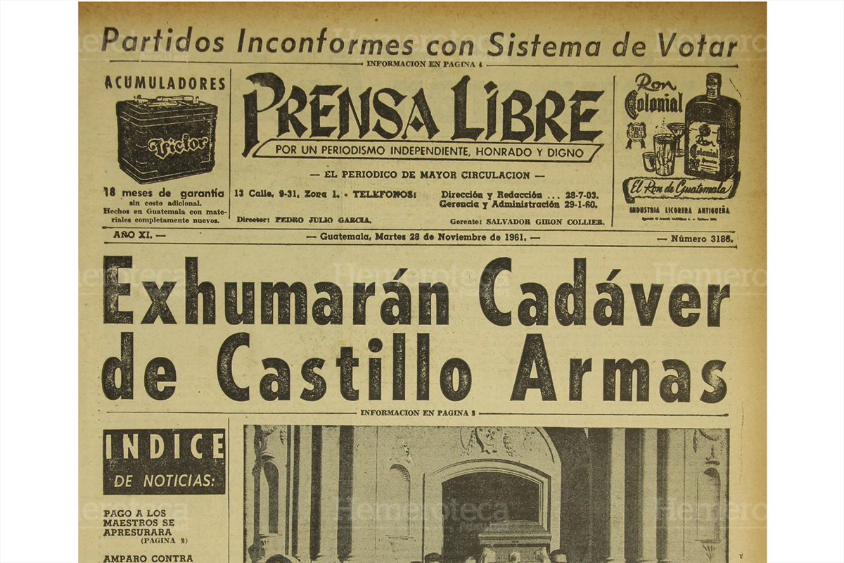 Titular de Prensa Libre del 28/11/1961.(Foto: Hemeroteca PL)