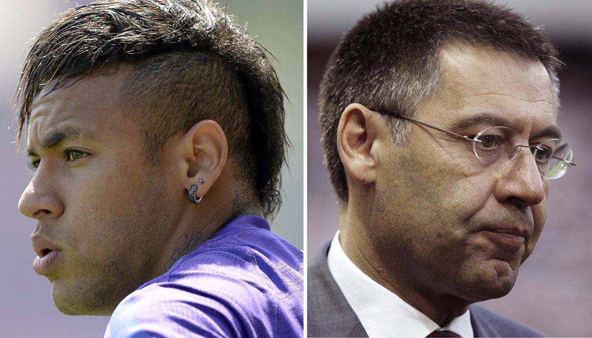 Neymar y Josep María Bartomeu enfrentan una nueva demanda por el caso del delantero brasileño. (Foro Prensa Libre: AFP)