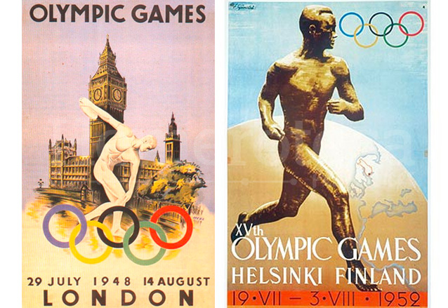 Afiches de los Juegos Olímpicos de Londres 1948 y Helsinki 1952. (Foto: Hemeroteca PL)