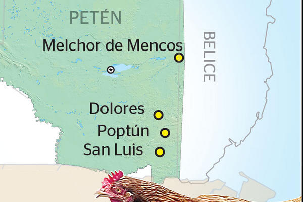 En cuatro municipios de Petén se declaró alerta amarilla y se fijaron controles por virus detectado en Belice. (Infografía Prensa Libre: Astrid Méndez)