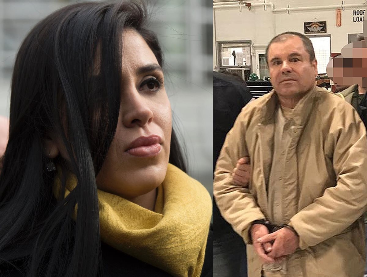 Emma Coronel (a la izq.) y su esposo, el Chapo Guzmán, se vieron el viernes en la corte. (Fotos Prensa Libre: AFP).