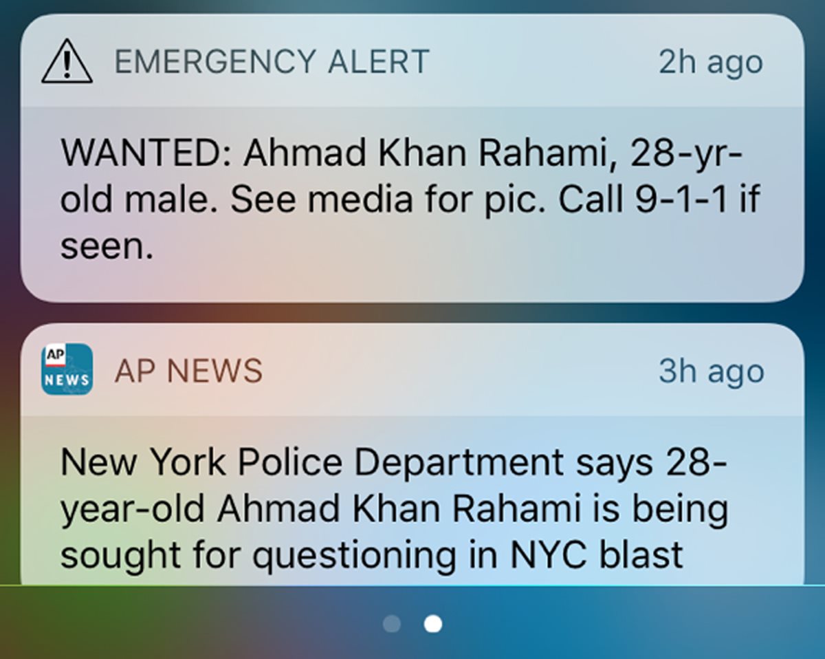 “BUSCADO: Ahmad Khan Rahami, 28 años de edad - hombre. Por foto ver medios. Llamar al 911 si lo ven”. Este fue el mensaje enviado por las autoridades. (Foto Prensa Libre: AP).