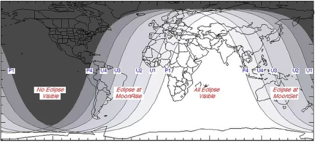 Este gráfico de la Nasa elaborado por el experto en eclipses Fred Espenak muestra detalles y proyecciones de visibilidad para este eclipse de "luna de sangre". (Fred Espenak / Nasa)
