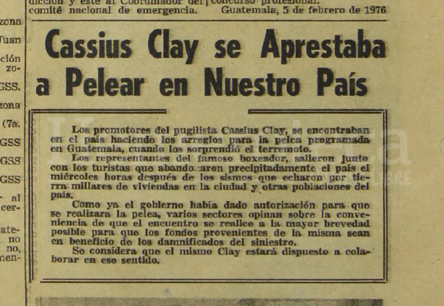 Nota del 5 de febrero de 1976 informando sobre la presencia de representantes de Muhammad Ali en Guatemala. (Foto: Hemeroteca PL)