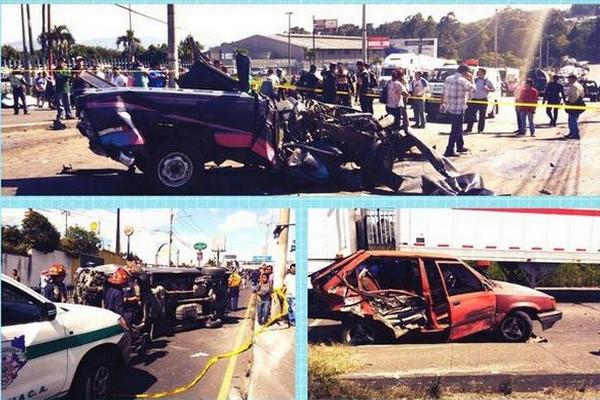 Colisión de siete vehículos deja dos muertos en Villa Nueva. (Foto Prensa Libre: CBM Departamentales)