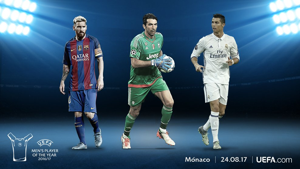 Messi, Buffon y Ronaldo son los finalistas al mejor jugador de la Uefa 2016-2017. (Foto Prensa Libre: cortesía Uefa)