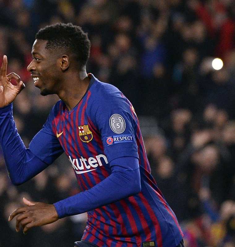 La alegría de Ousmane Dembélé después de poner en ventaja al Barcelona frente al Tottenham. (Foto Prensa Libre: AFP)