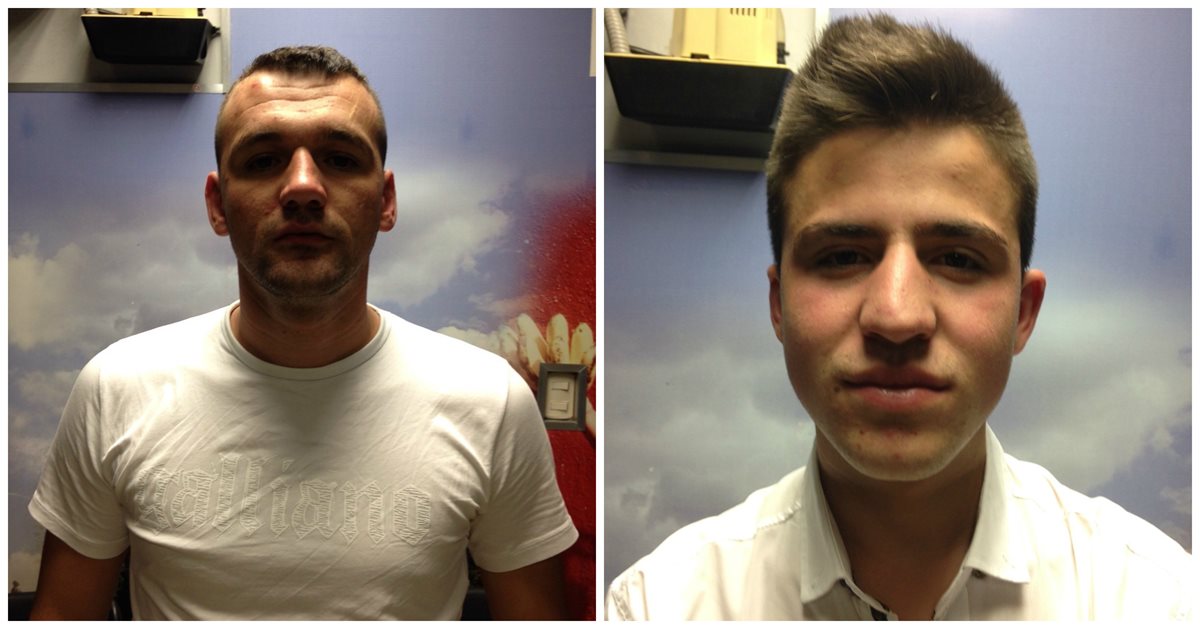 Los albaneses Elvis Dokaj y Ardi Vukaj fueron detenidos el jueves pasado en el Aeropuerto Internacional La Aurora. (Foto Prensa Libre: PNC)