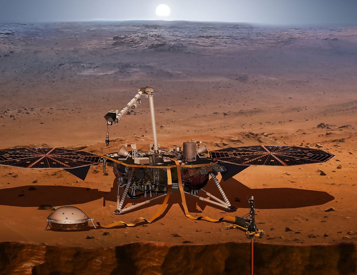 Ilustración artística de la sonda que explorará los suelos marcianos. (Foto Prensa Libre: AFP)