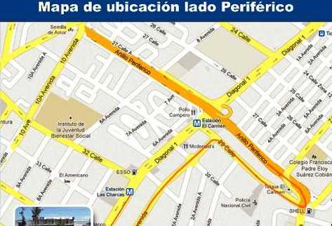 Mapa de la nueva ubicación de las oficinas del Departamento de Tránsito en la calzada Aguilar Batres, zona 12