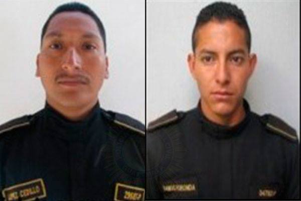 Agentes de la PNC que fallecieron este martes luego de ser arrollados por un cabezal. (Foto Prensa Libre: Cortesía PNC)