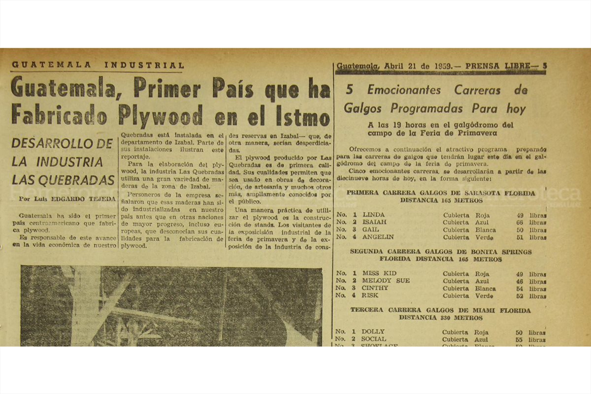 El 21/04/1959 Prensa Libre publicó sobre la producción de Plywood. ( Foto: Hemeroteca PL)