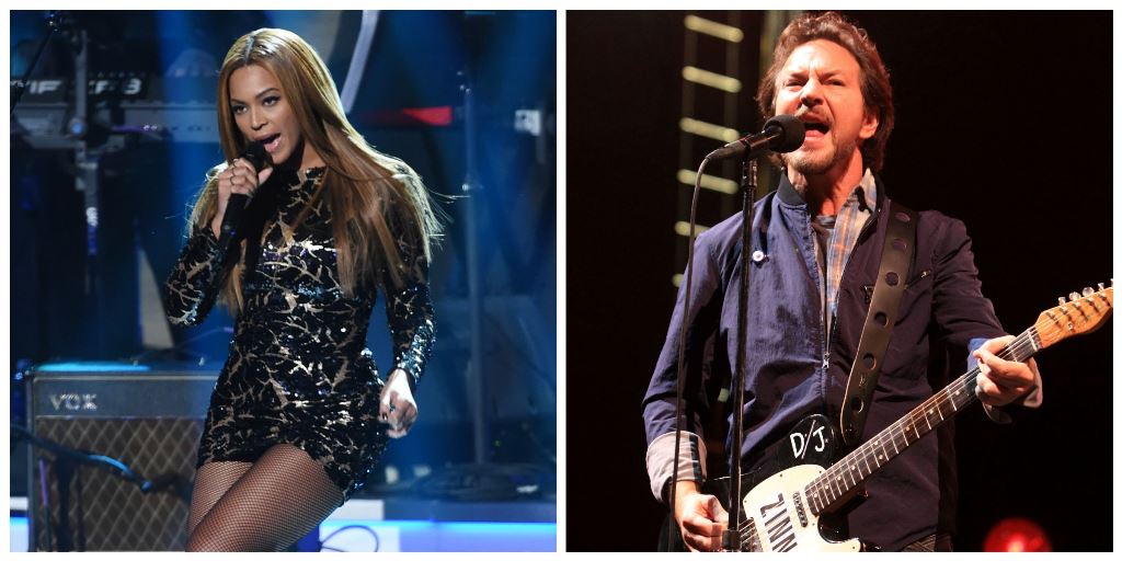 Beyoncé y Eddie Vedder -vocalista de Pearl Jam- prometen un espectáculo sensacional. (Foto Prensa Libre: AP)