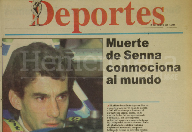 Titular de la sección de Deportes de Prensa Libre del 2 de mayo de 1994 informando de la muerte de Ayrton Senna. (Foto: Hemeroteca PL)