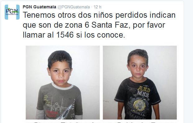 Steven Esteban López Calderón, de 7 años y Ángel Gabriel Pérez, 5, fueron localizados en una estación del Transmetro. (Foto Prensa Libre: PGN)